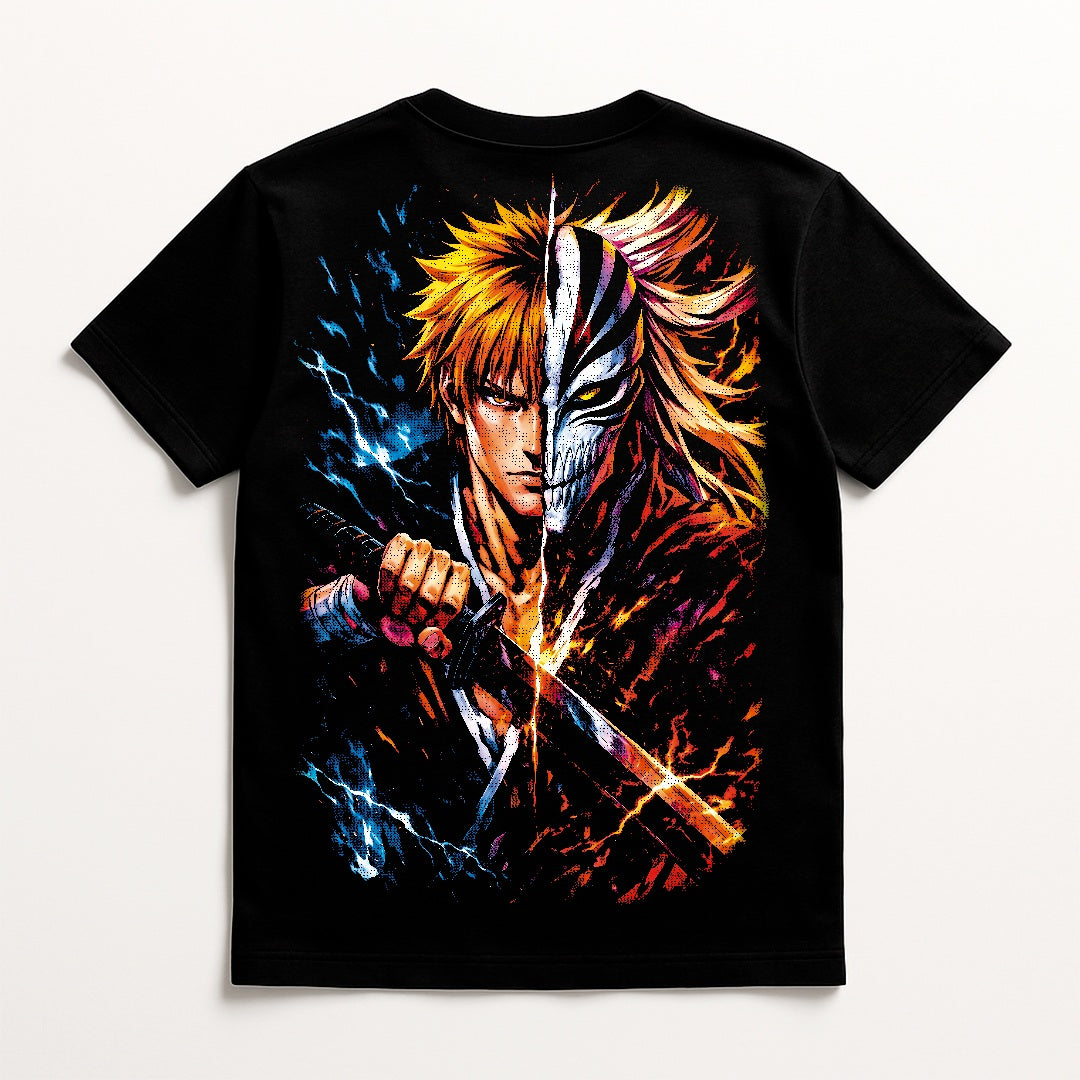 Ichigo Kurosaki Split Mask Graphic Tee – Premium Bleach Anime Streetwear