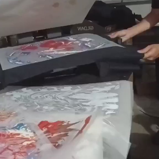 Behind-the-scenes video of the professional DTF transfer process used to create high-quality, inuyasha shirt