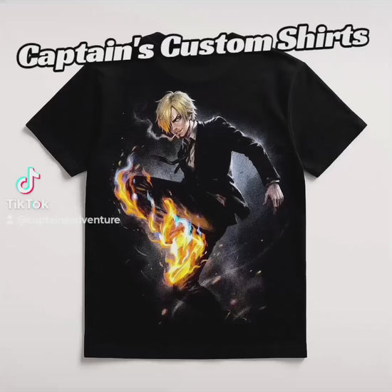 Short video showcase of the Sanji One Piece premium streetwear shirt, highlighting fabric quality and graphic detail